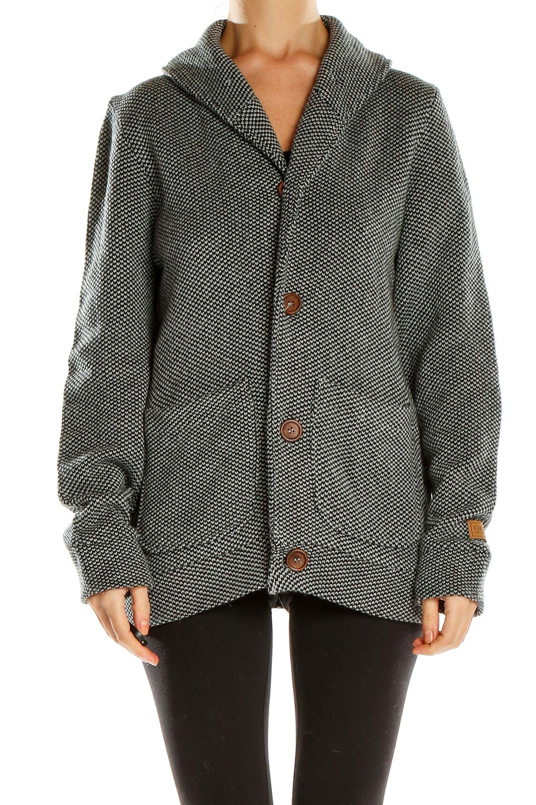 Gray Textured Cardigan Sweater Front