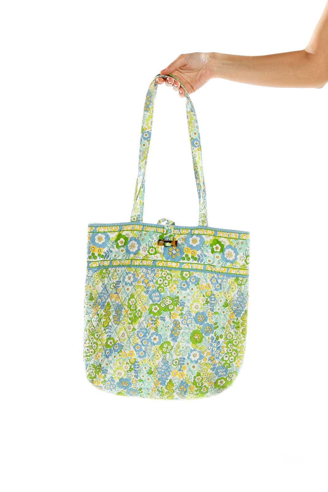 Multicolor Quilted Floral Print Tote Bag Front