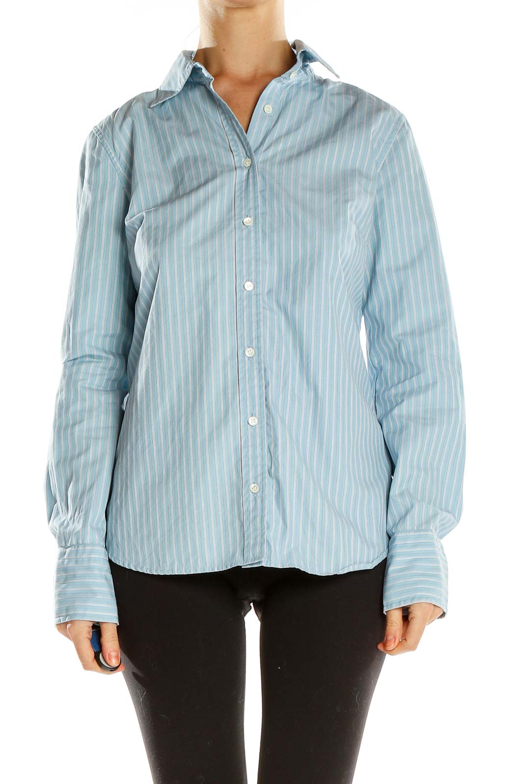 Blue Striped Formal Top Front