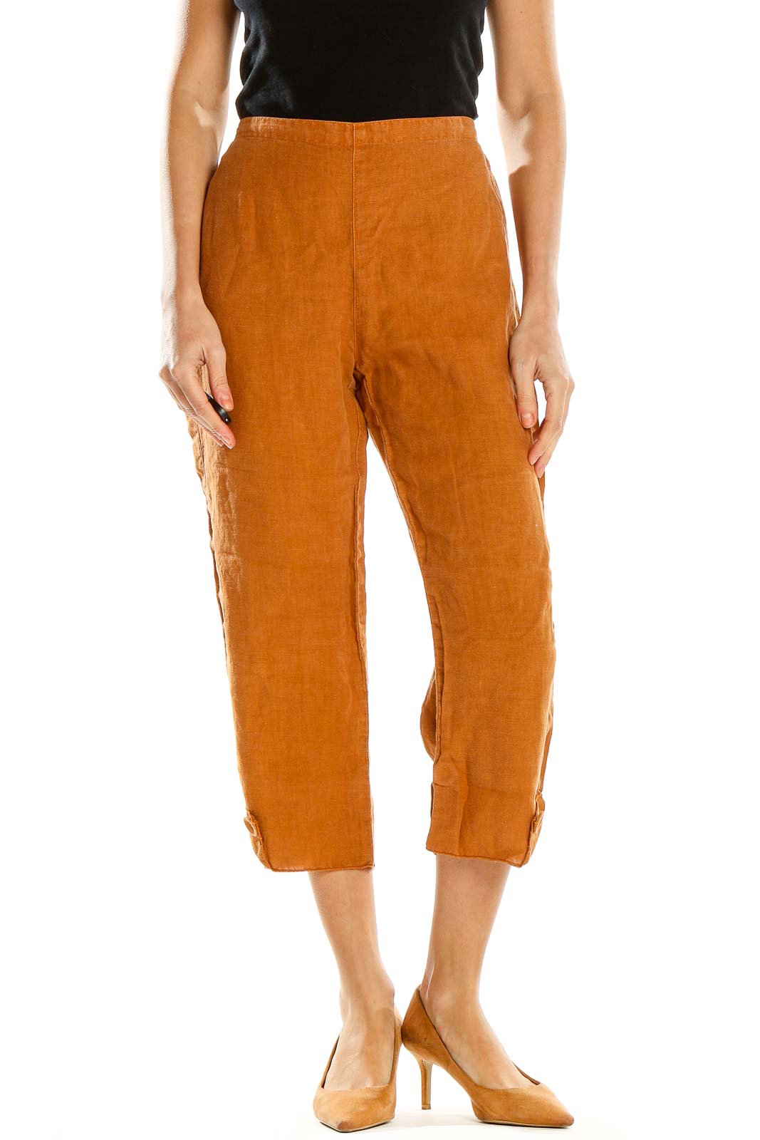 Orange Linen Cropped Pants Front