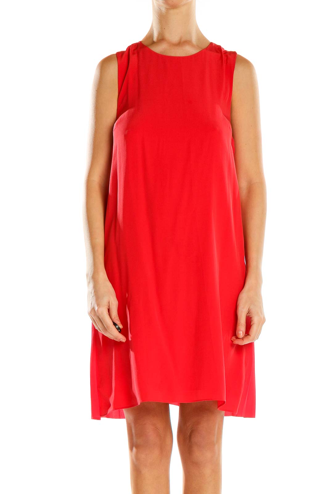 Red Silk Shift Dress Front