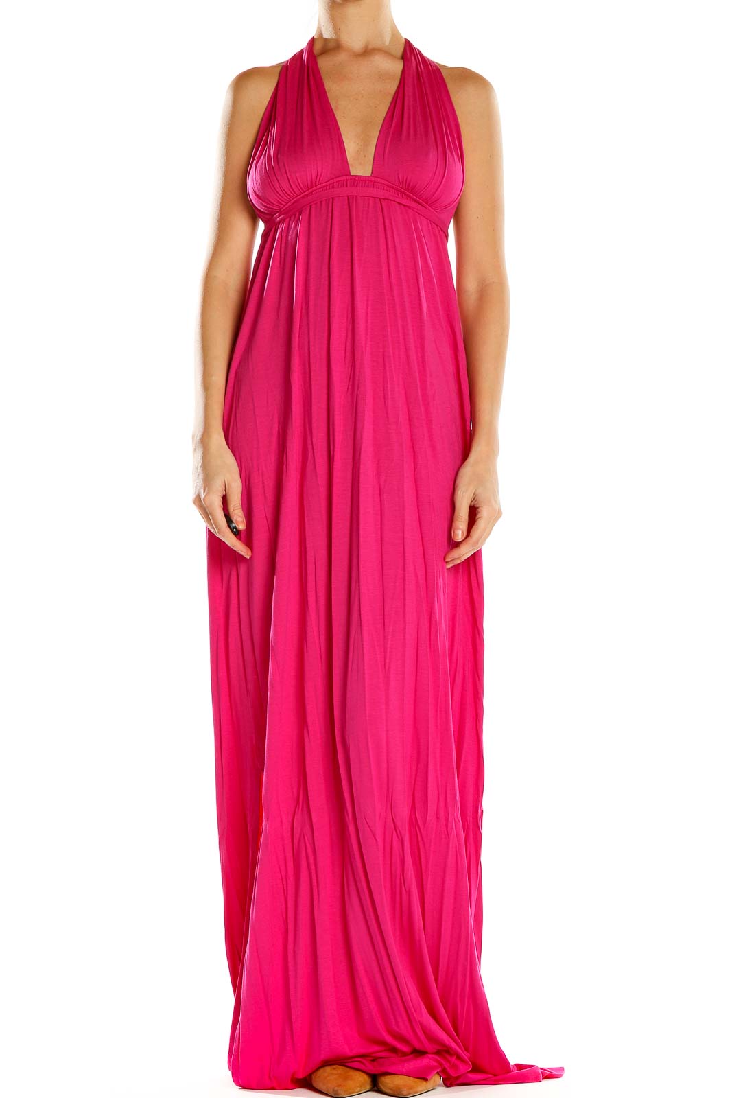 Pink Halter Cocktail Column Dress Front