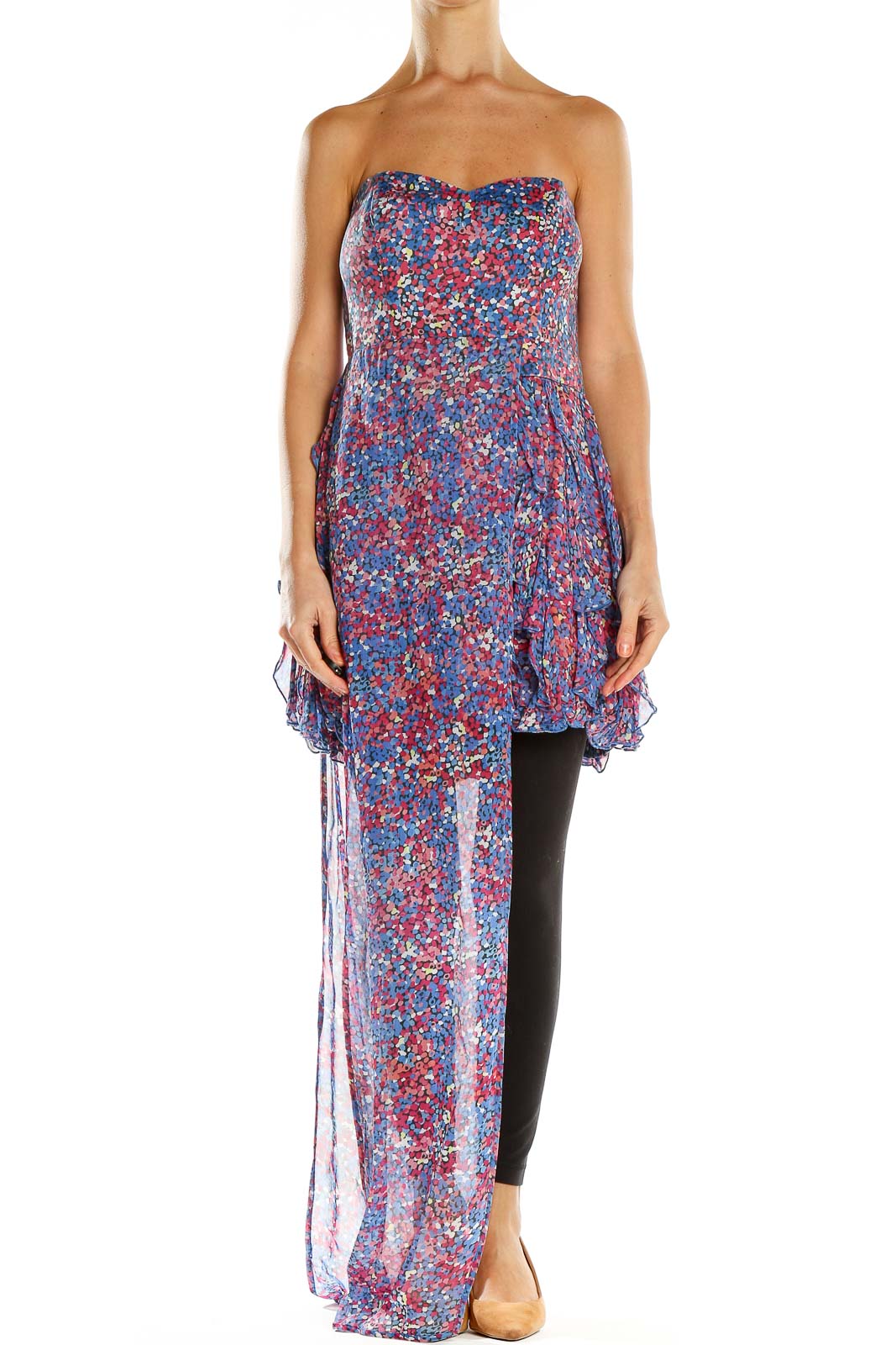 Multicolor Printed High Low Retro Dress Front