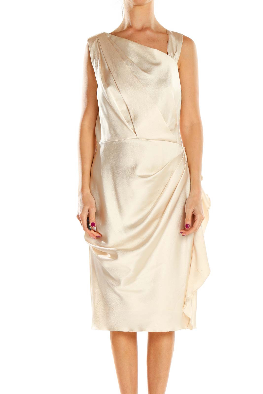 Beige Shimmery Cocktail Sheath Dress Front