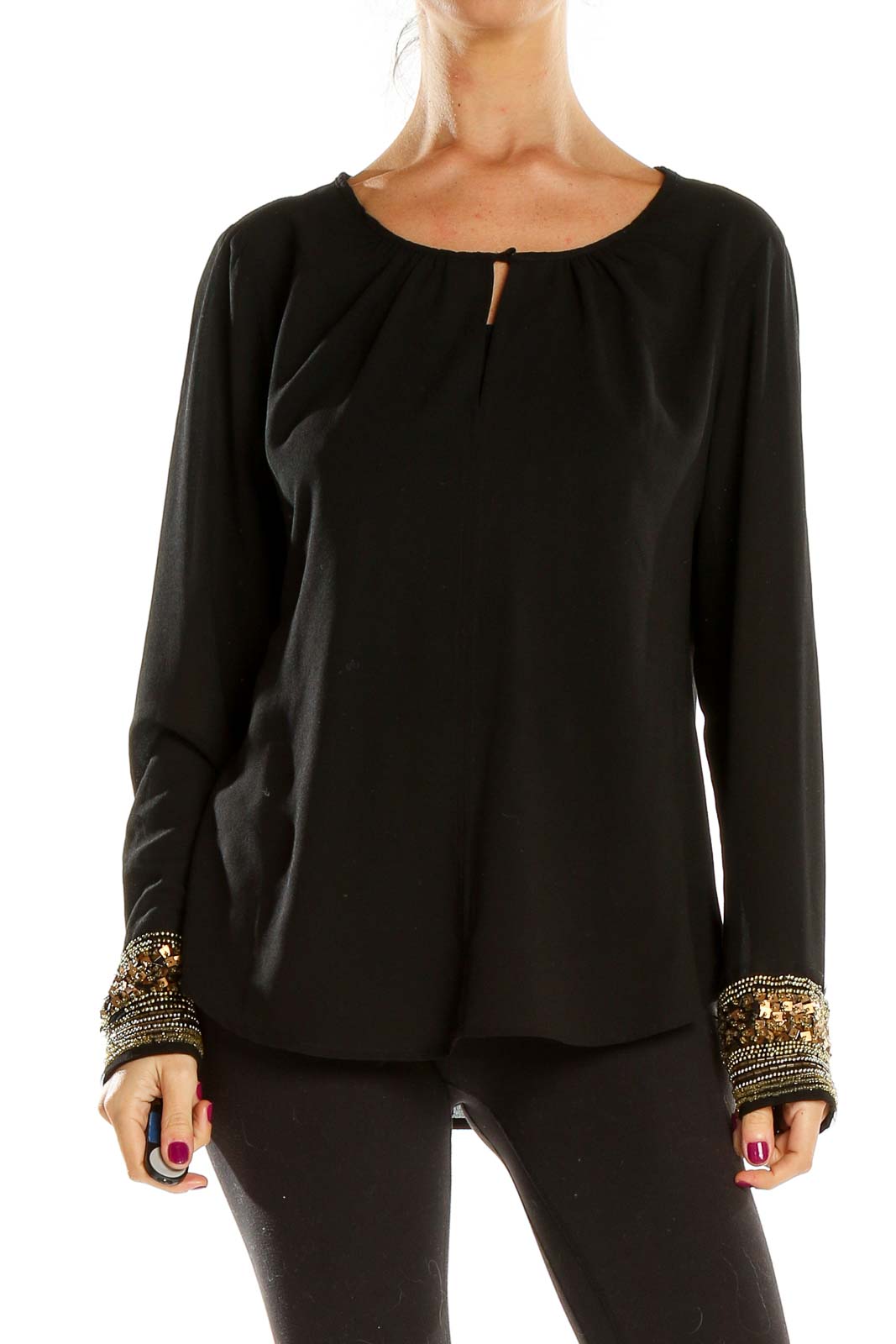 Black Blouse With Detailed Cuffs Front