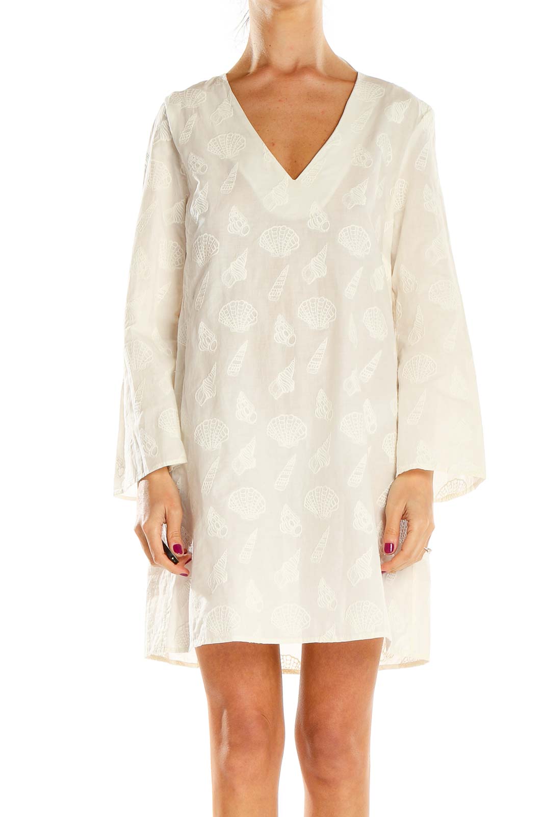 White Embroidered Shift Dress Front