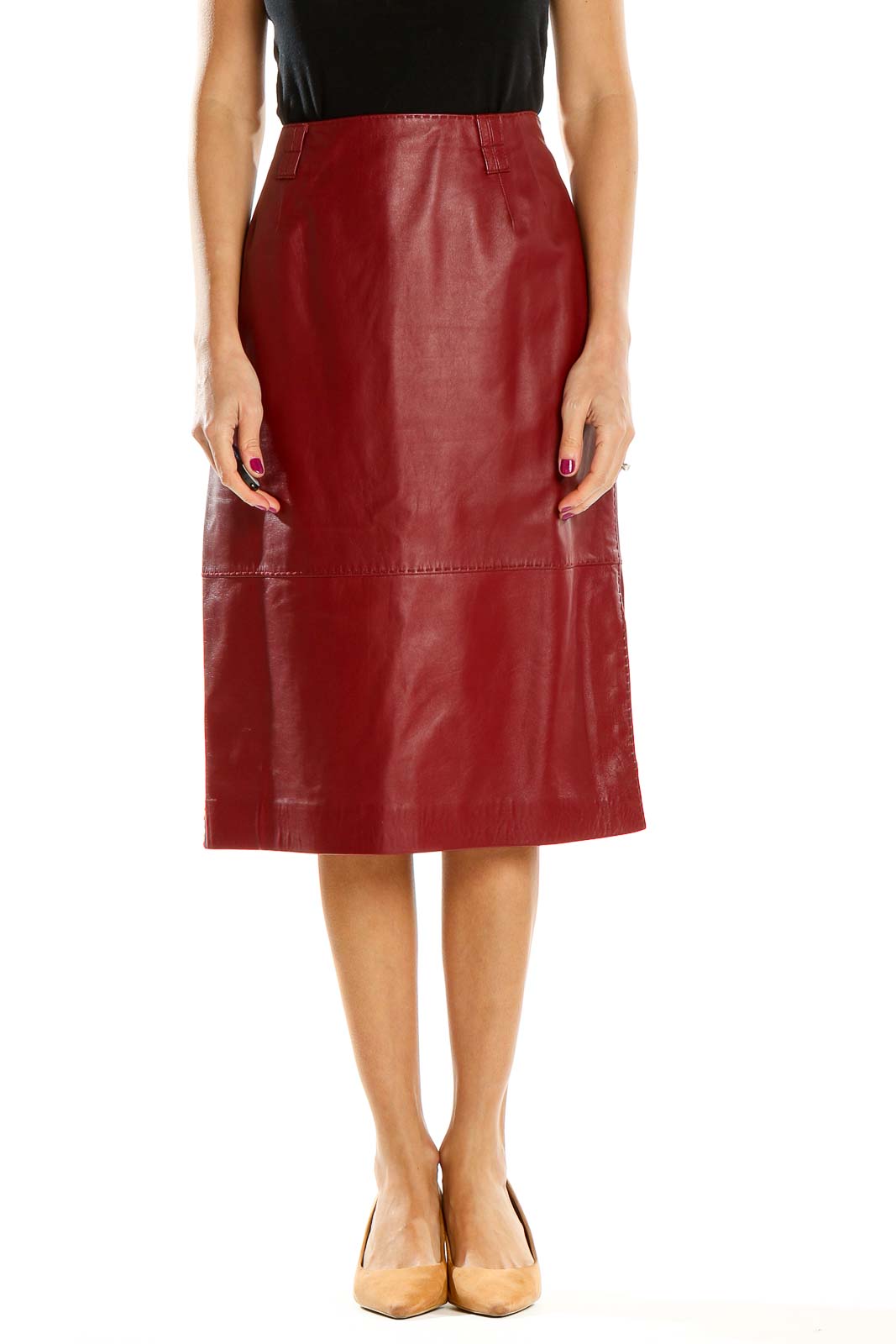 Red Leather Pencil Skirt Front