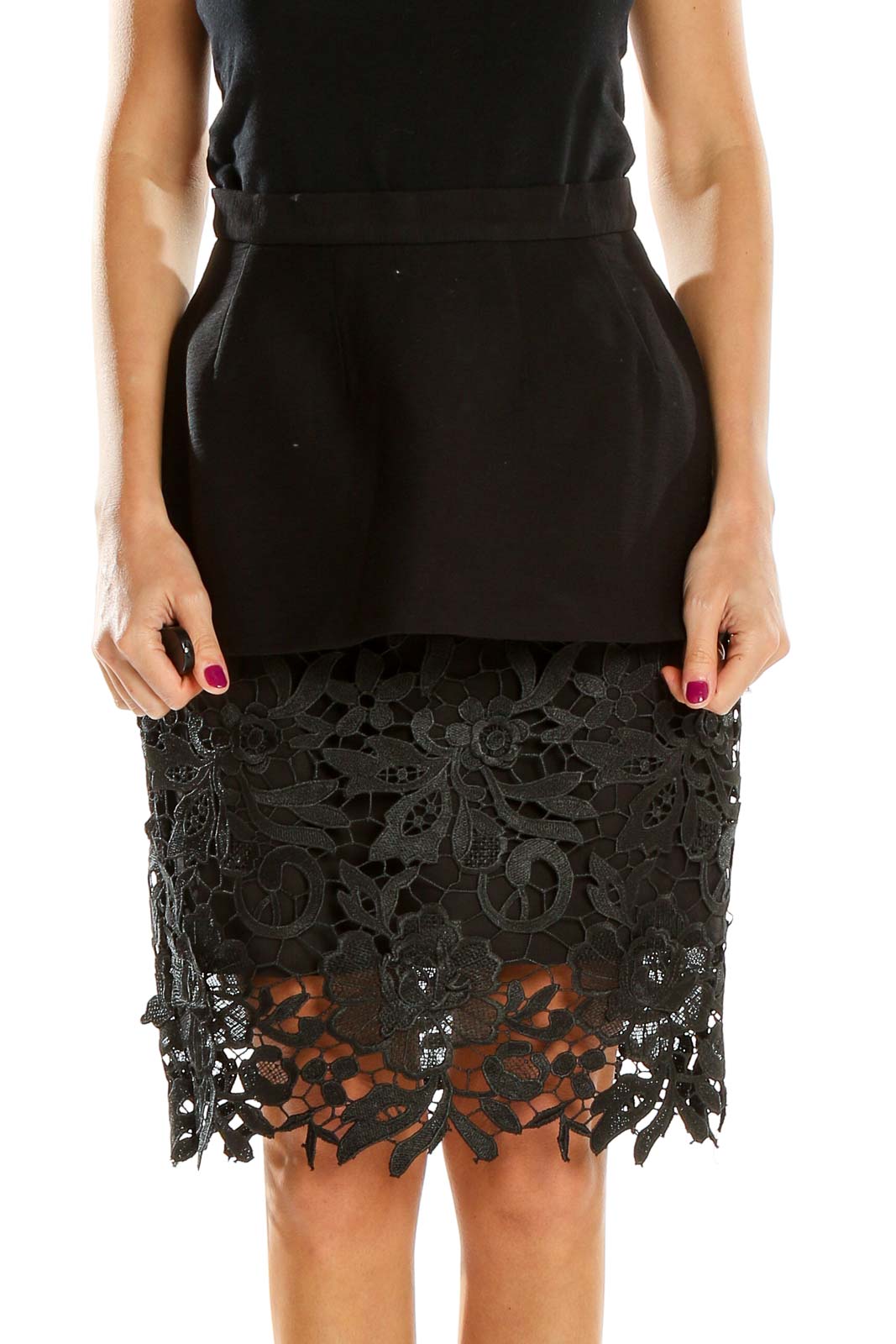 Black Lace Chic Pencil Skirt Front