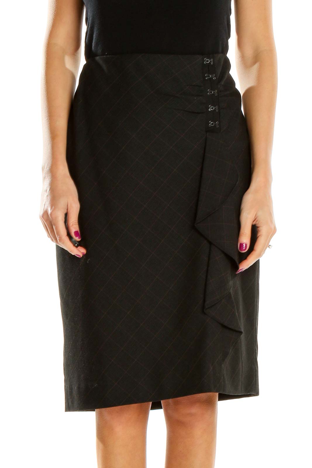 Black Textured Classic Pencil Skirt Front
