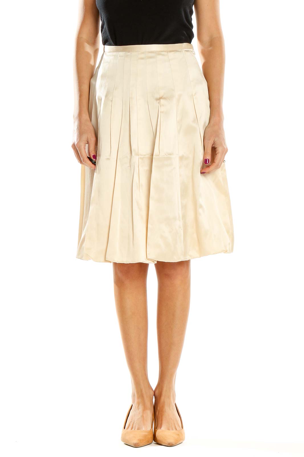 Beige Silk Flared Skirt Front