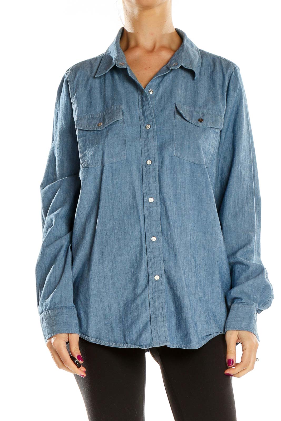 Blue All Day Wear Chambray Shirt Front
