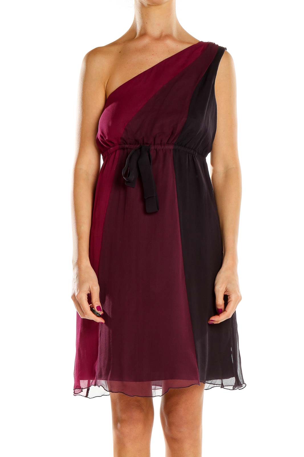 Pink Silk Colorblock Classic A-Line Dress Front