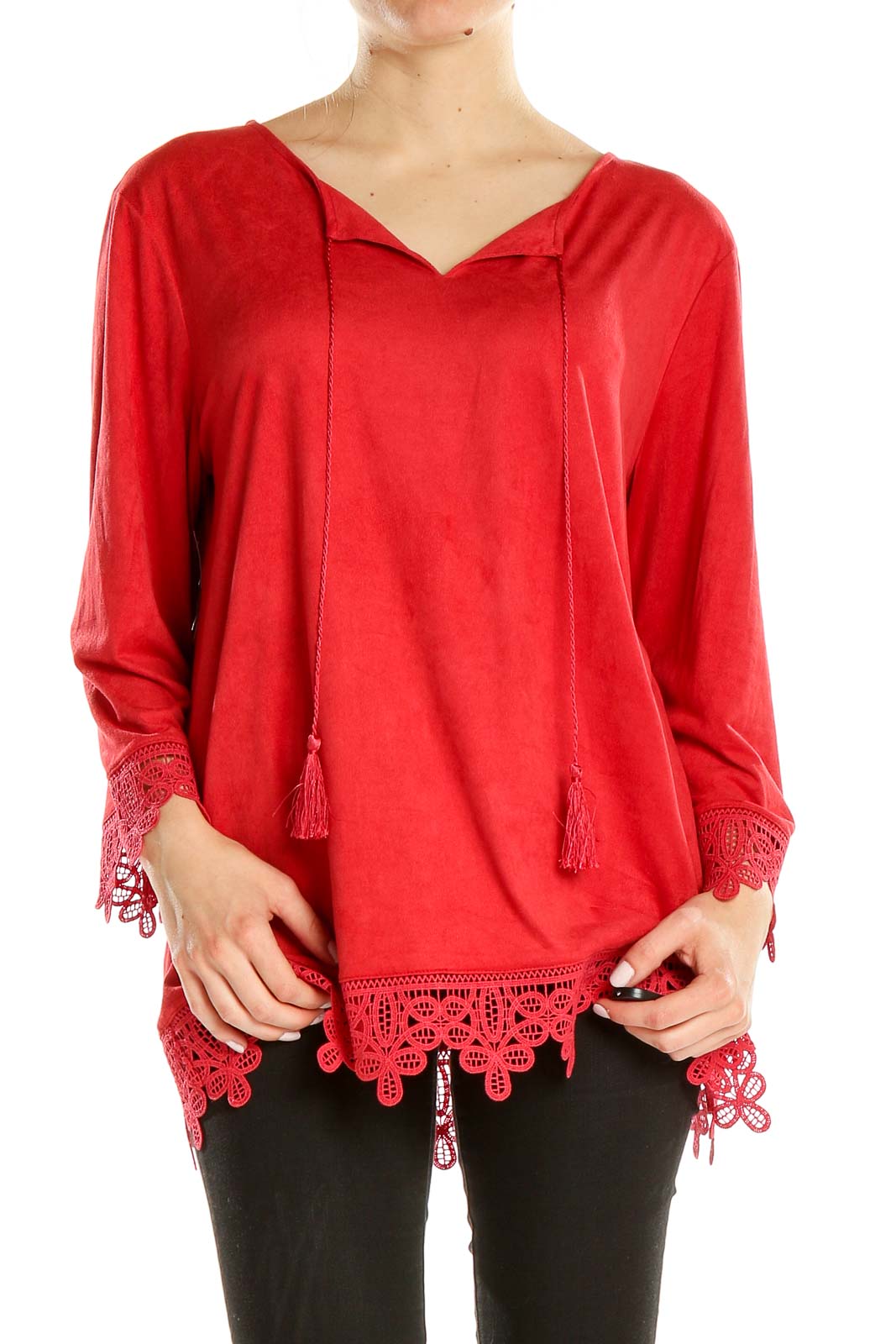 Red Lace Trim Top Front