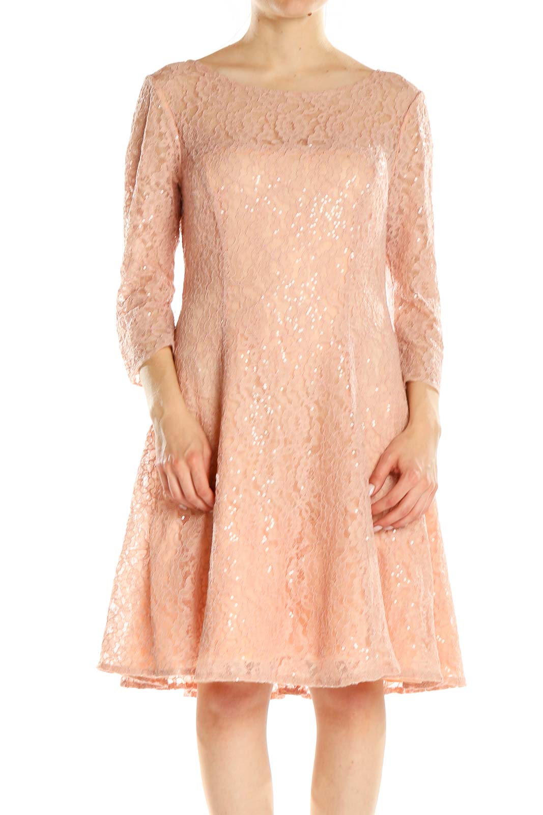 Pink Lace A-Line Dress Front