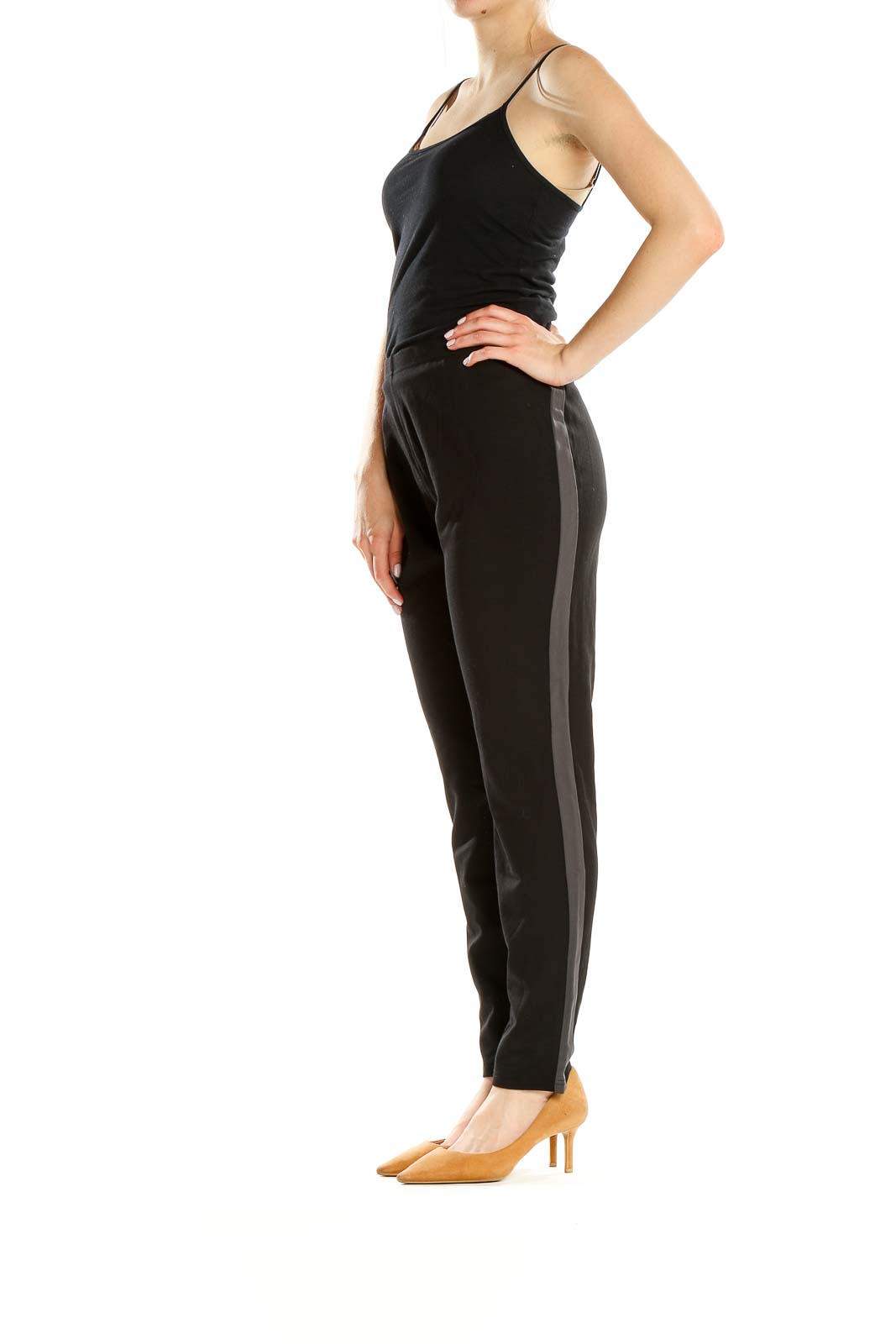 Simply Vera Vera Wang - Black Side Stripe Leggings Spandex Rayon Nylon