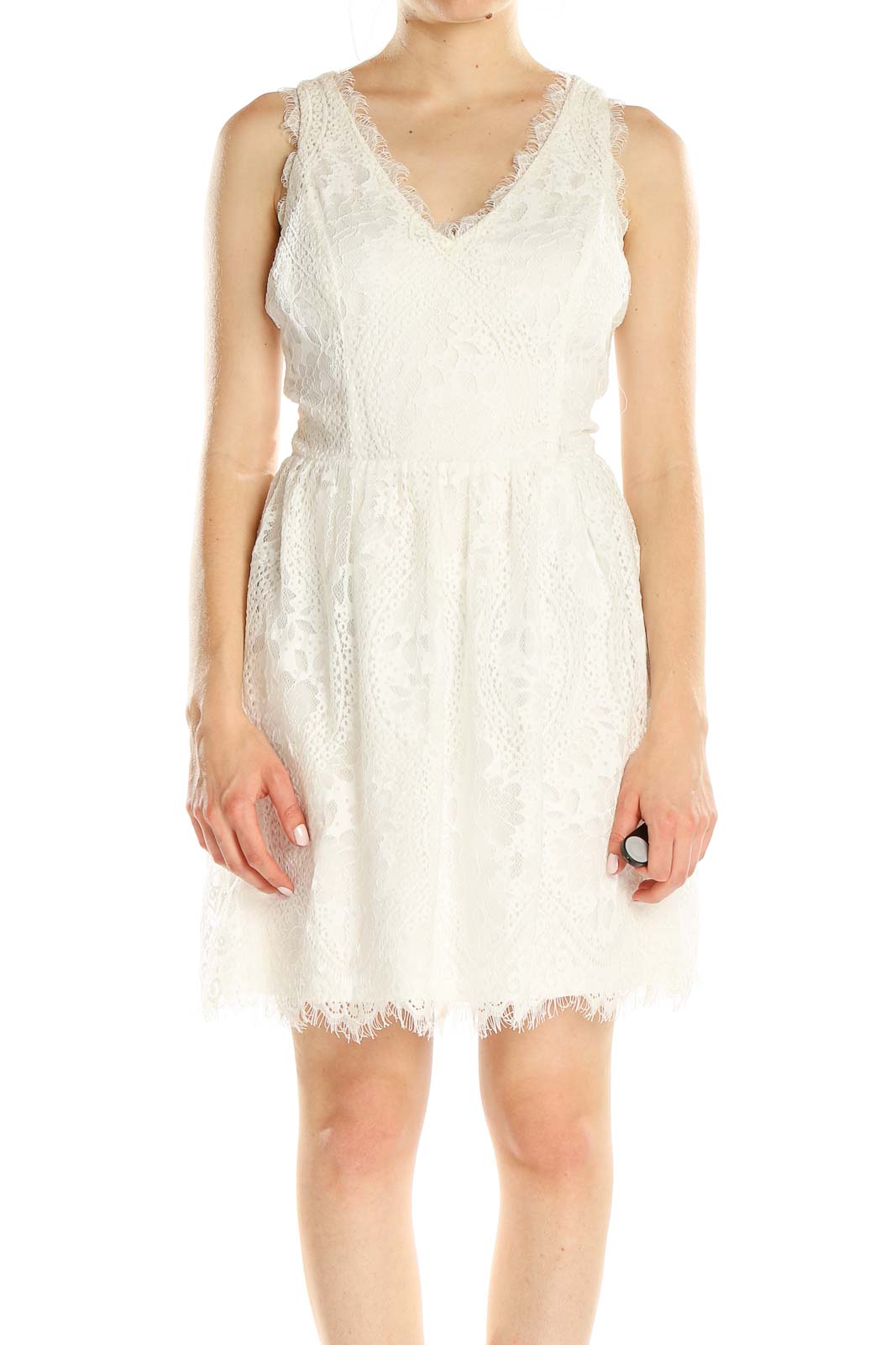 White Lace Fit & Flare Dress Front