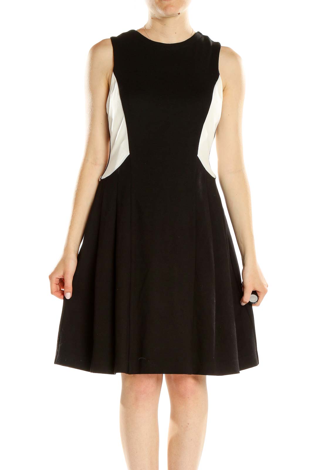 Black White Colorblock Fit & Flare Dress Front
