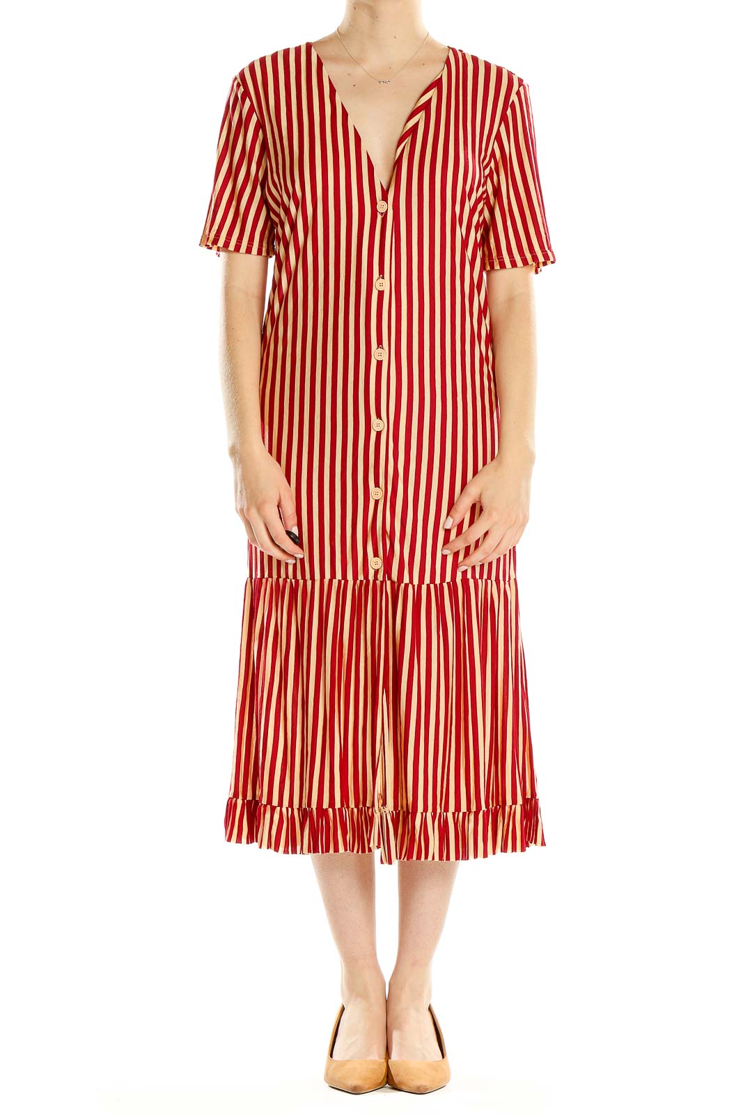 Red Striped Shift Dress Front