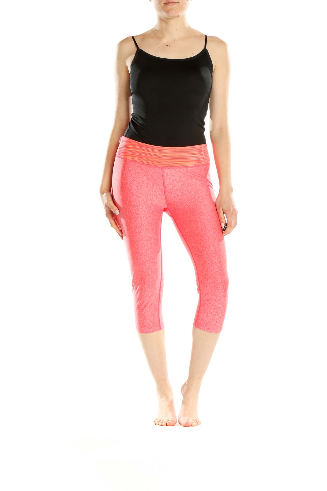 Pink Solid Casual Leggings Front