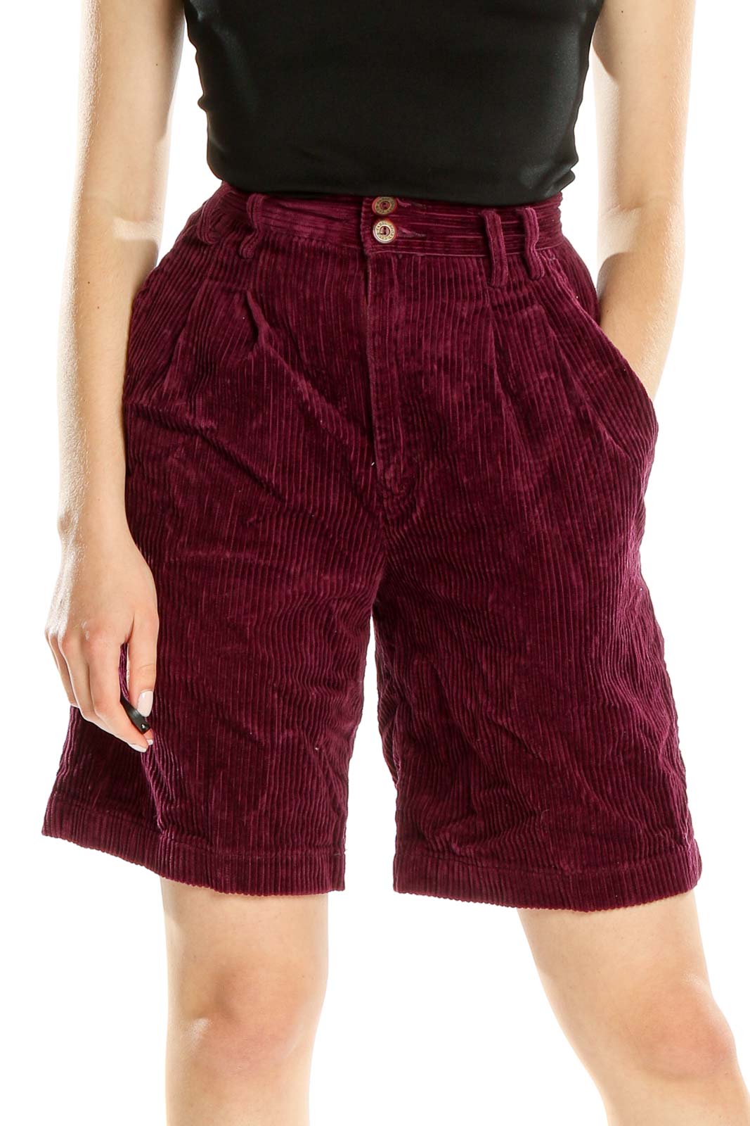 Purple Retro Corduroy Shorts Front