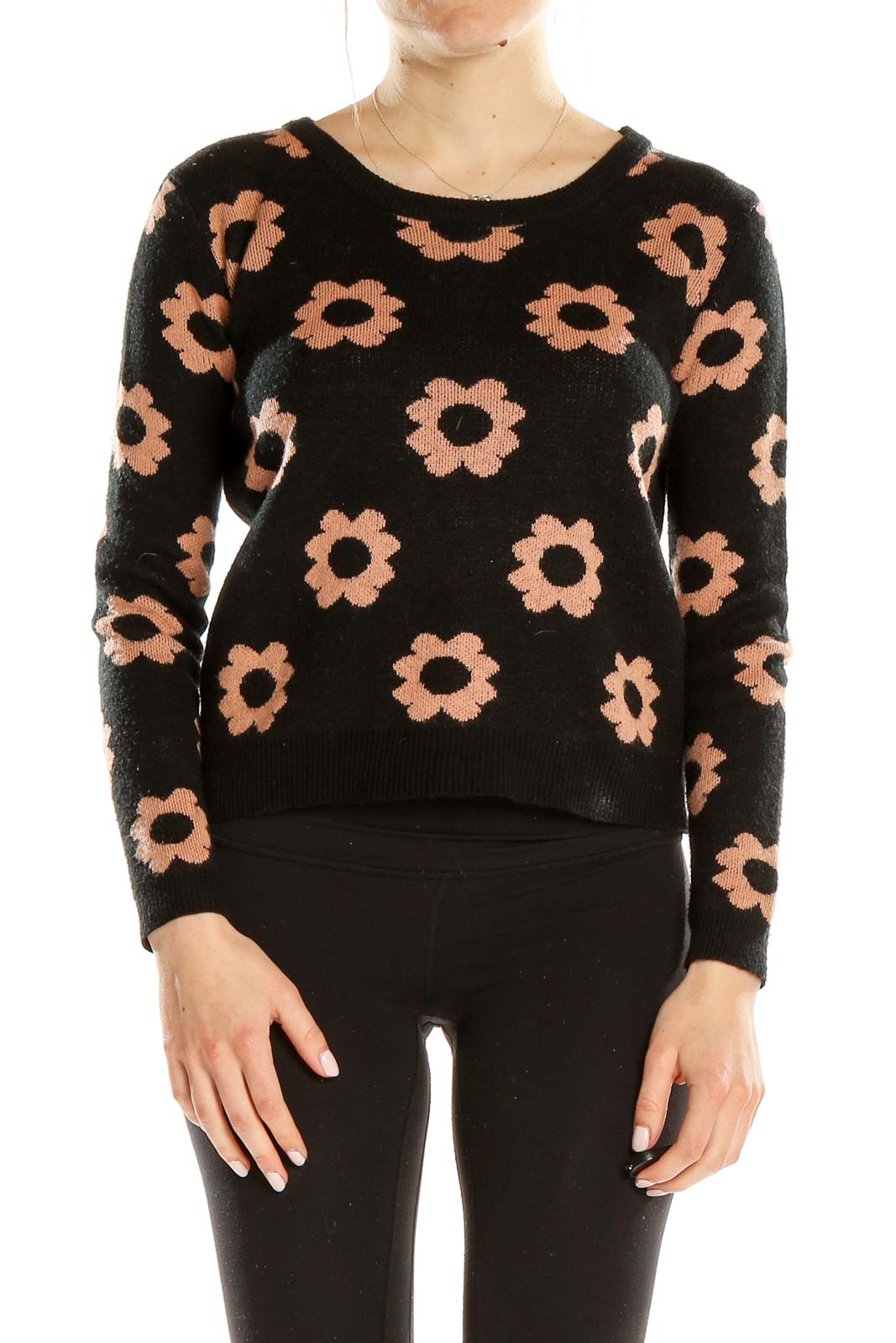 Black Flower Print Sweater Front
