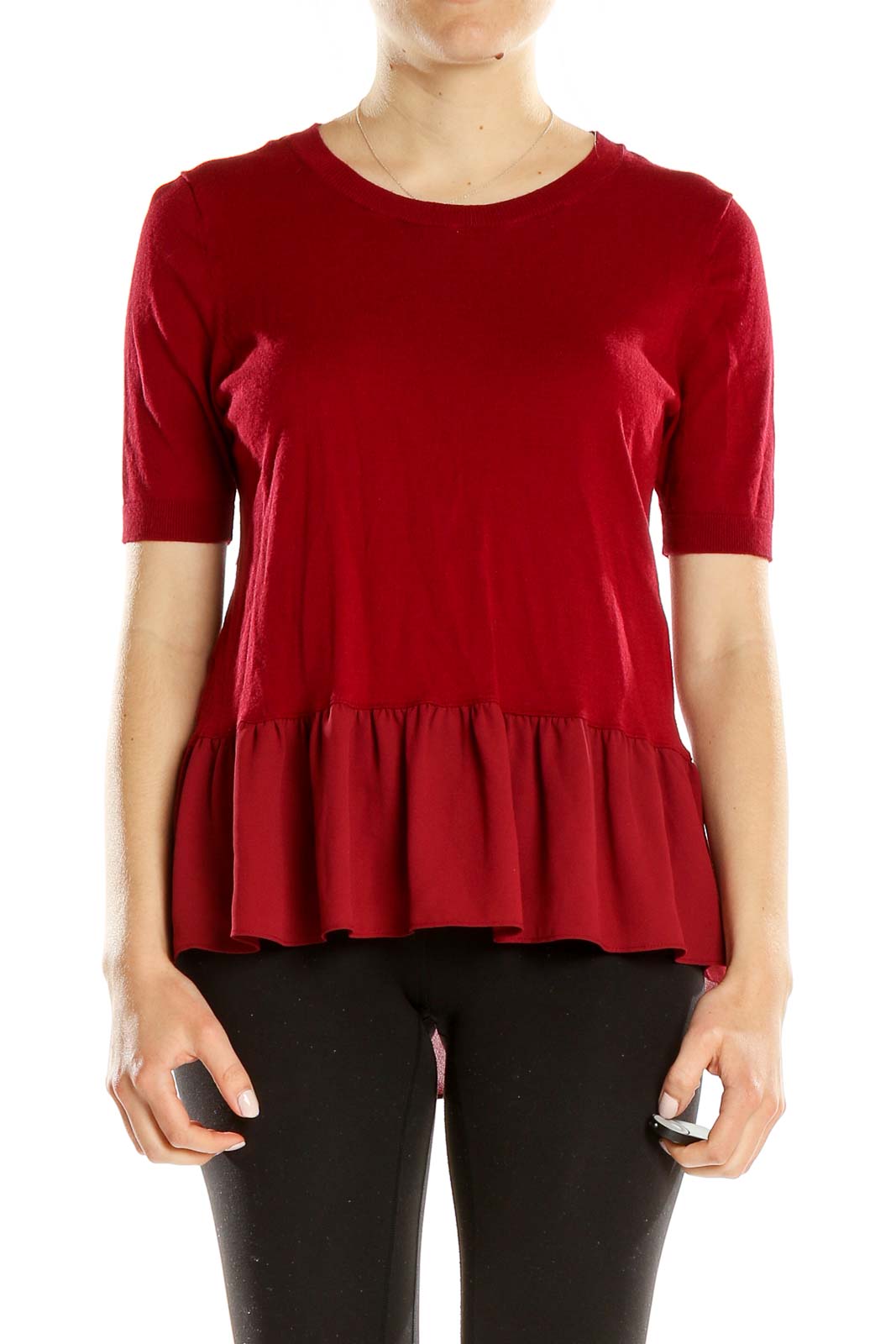 Red All Day Wear Peplum Top Front