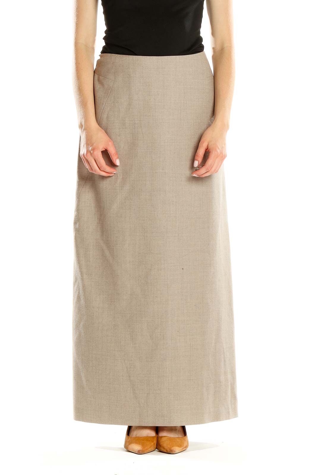 Beige Casual Maxi Skirt Front