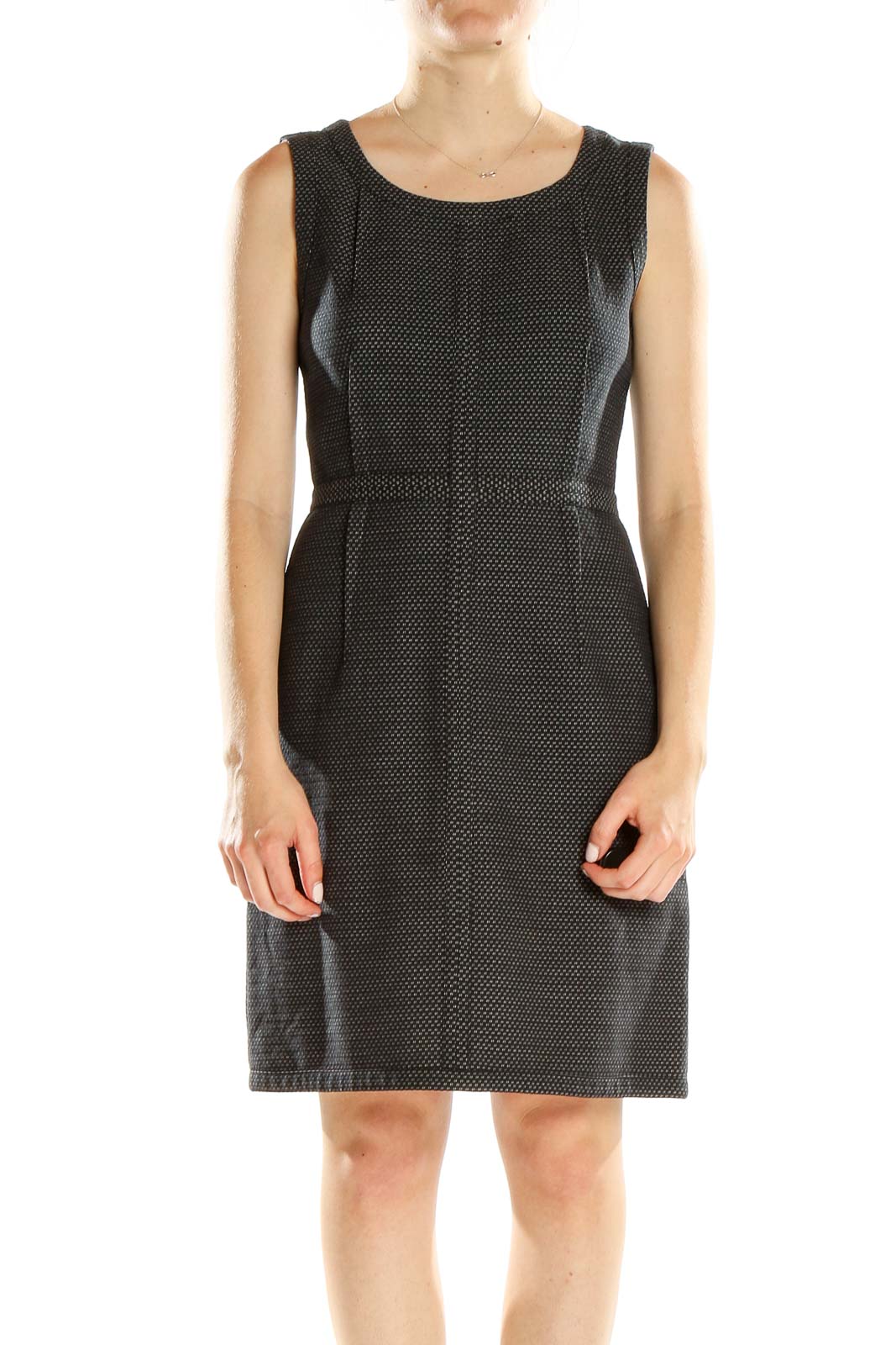 Gray Textured Classic Sheath Dress Front