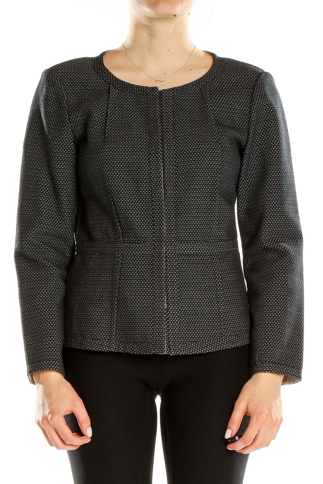 Gray Textured Fitted Jacket Front