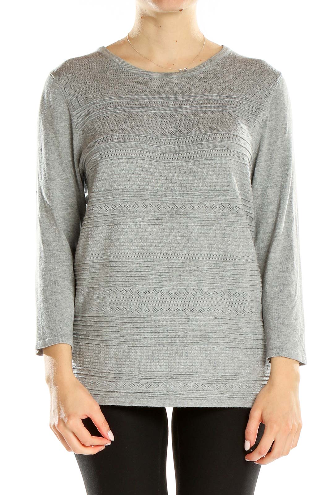 Gray Textured Casual Top Front