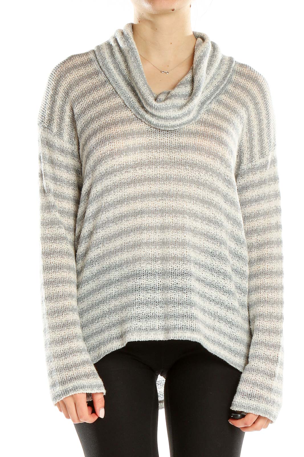Gray Striped Knitted All Day Wear Top Front