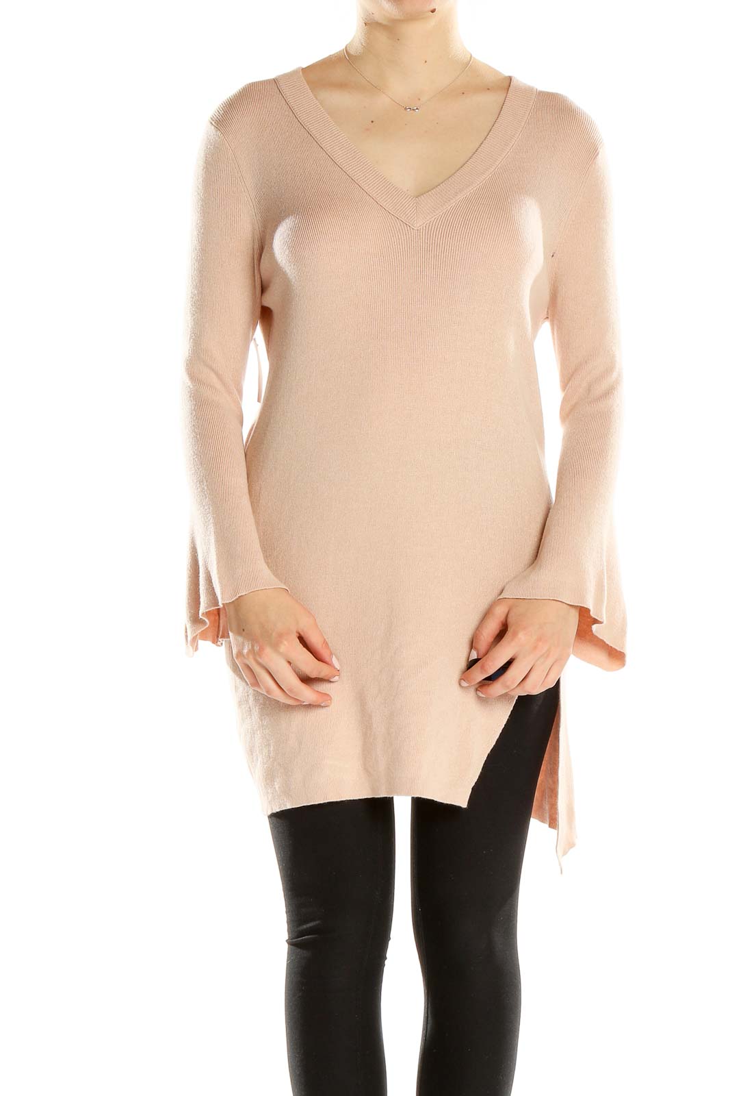 Pink Casual Knit Tunic Top Front