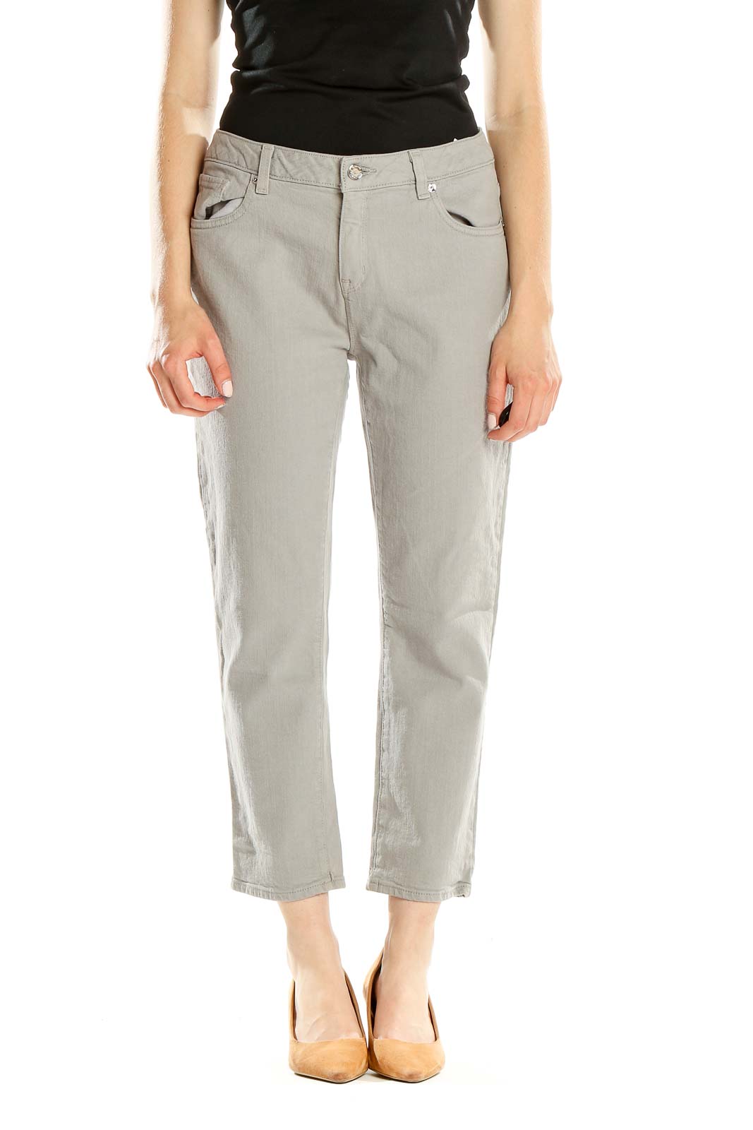 Gray Cropped Casual Pants Front