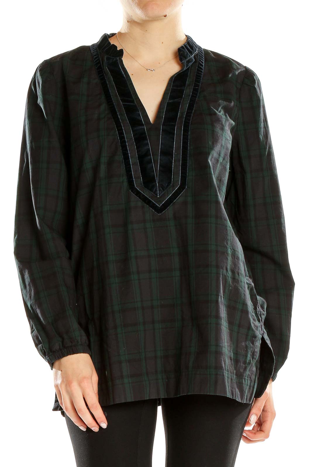 Black Green Checkered Holiday Top Front