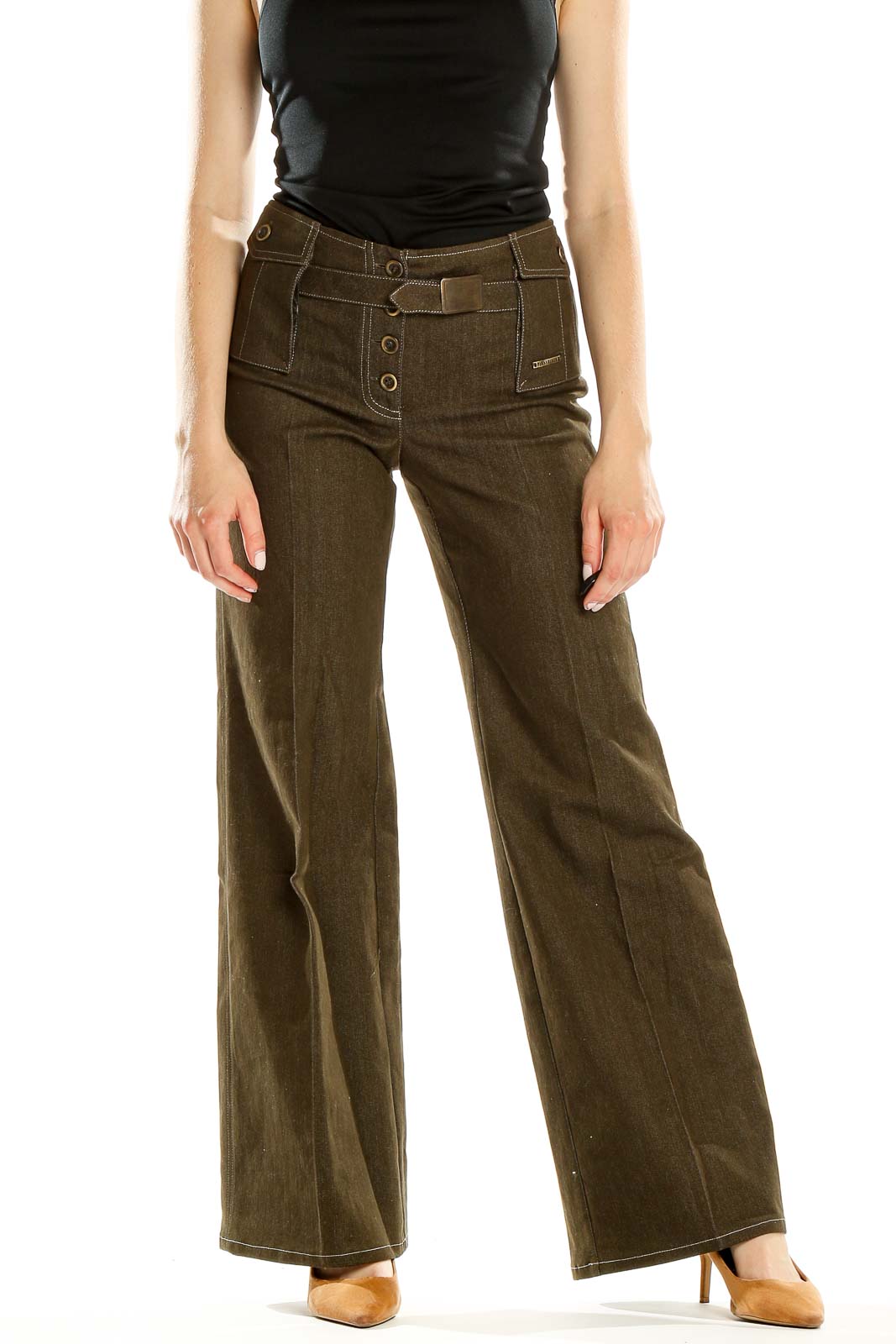 Brown Textured Chic Wide-Leg Pants Front