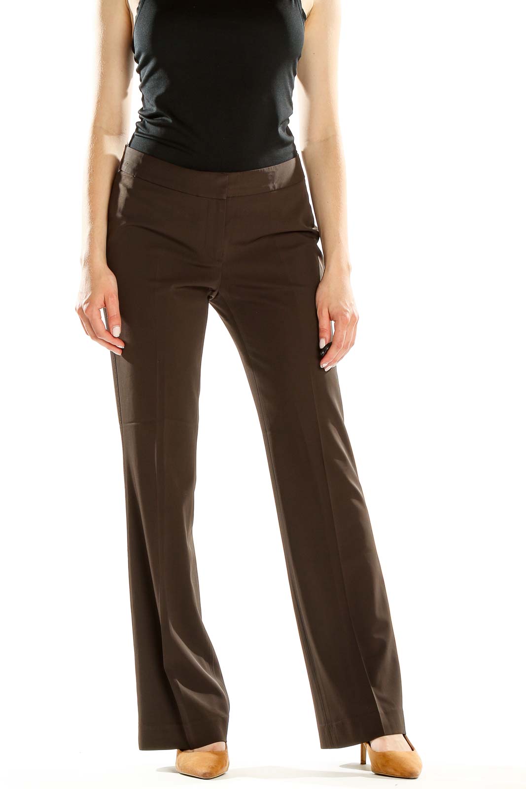 Brown Classic Wide Leg Trousers Front