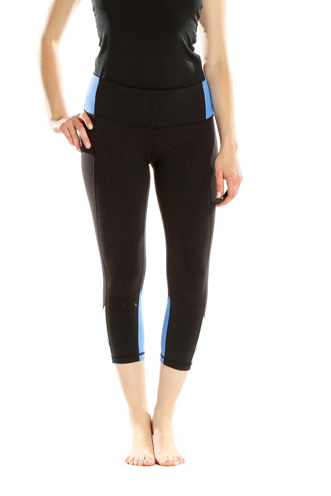 Black Colorblock Activewear Cropped Leggings Front