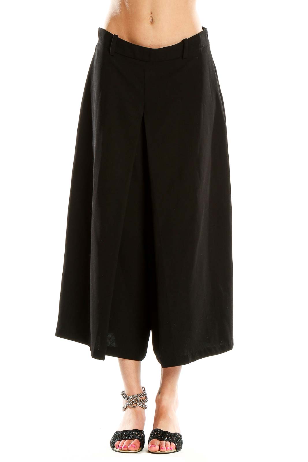 Black Solid Casual Culottes Pants Front