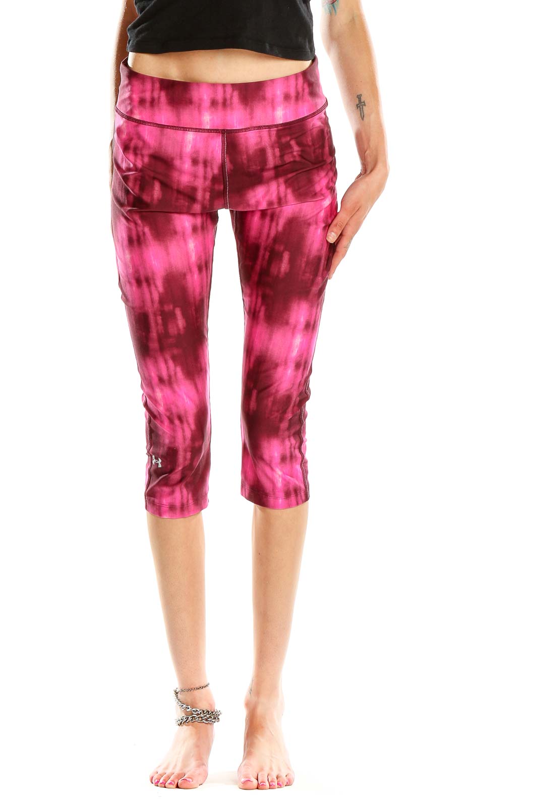 Pink Tie And Dye Cropped Activewear Leggings Front