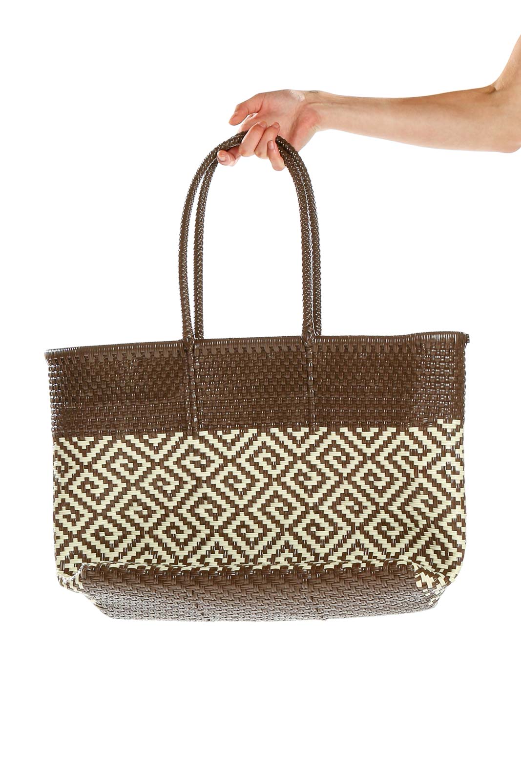 Brown Woven Tote Bag Front
