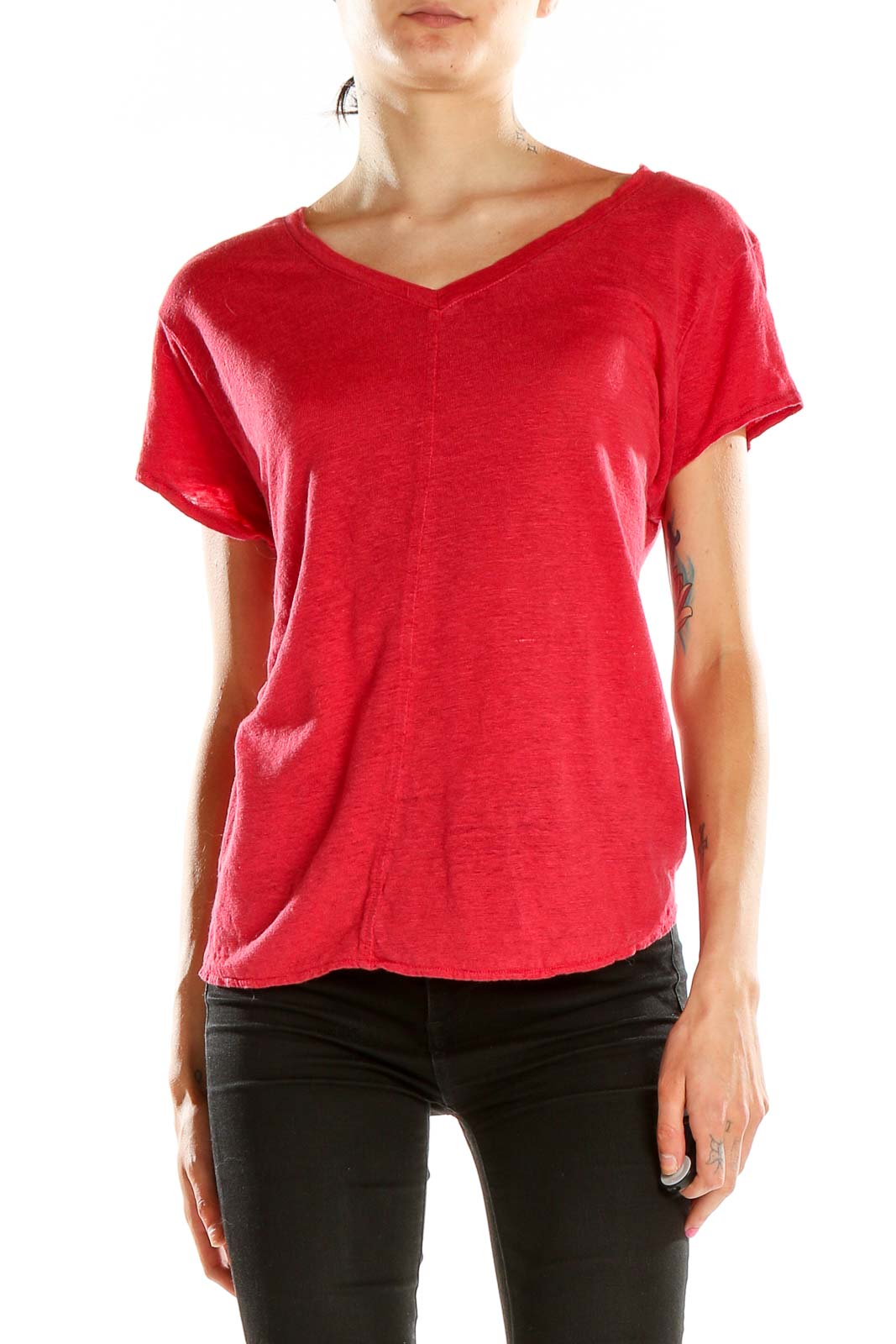 Red Linen All Day Wear T-Shirt Front