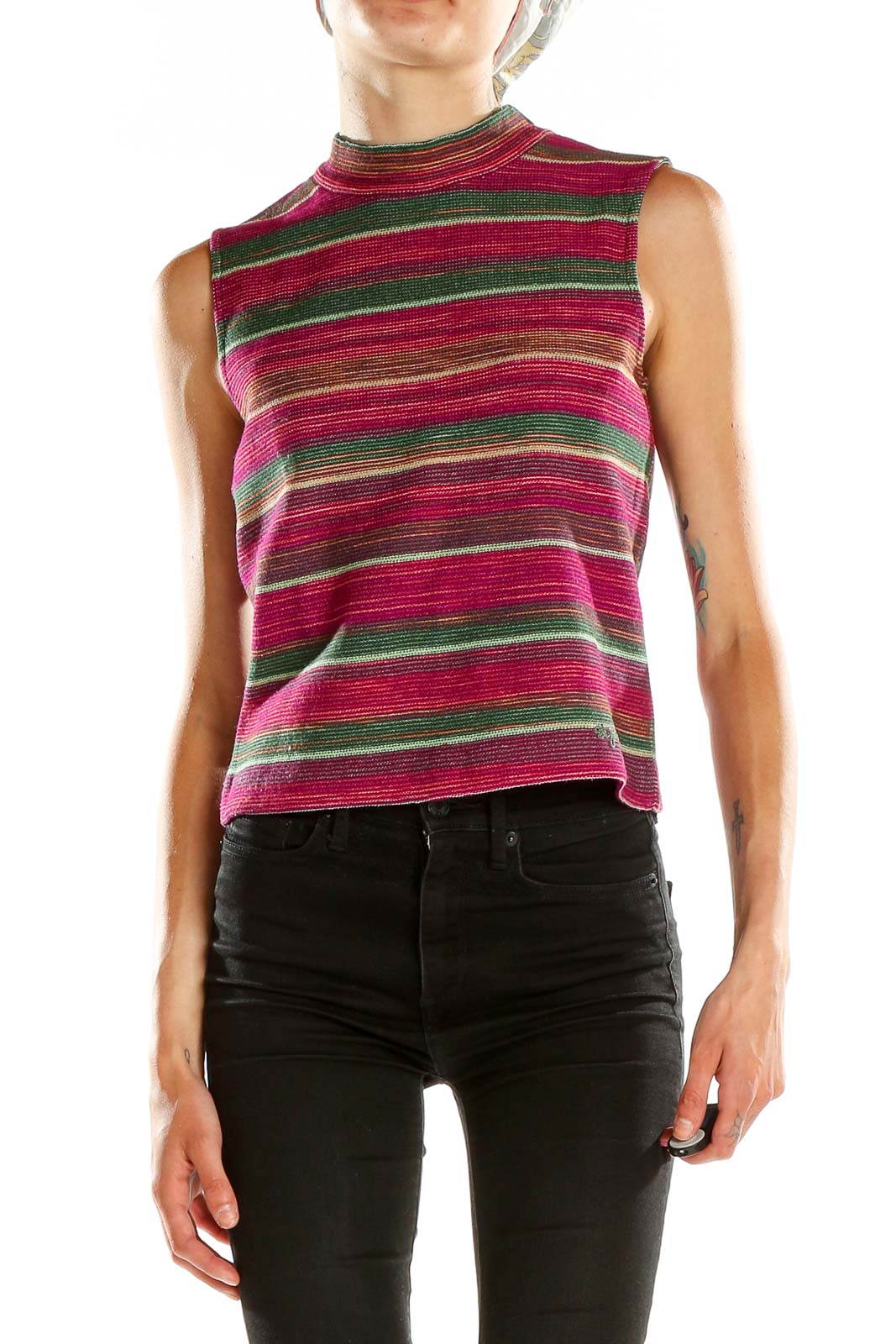 Multicolor Striped Woven Chic Vintage Top Front