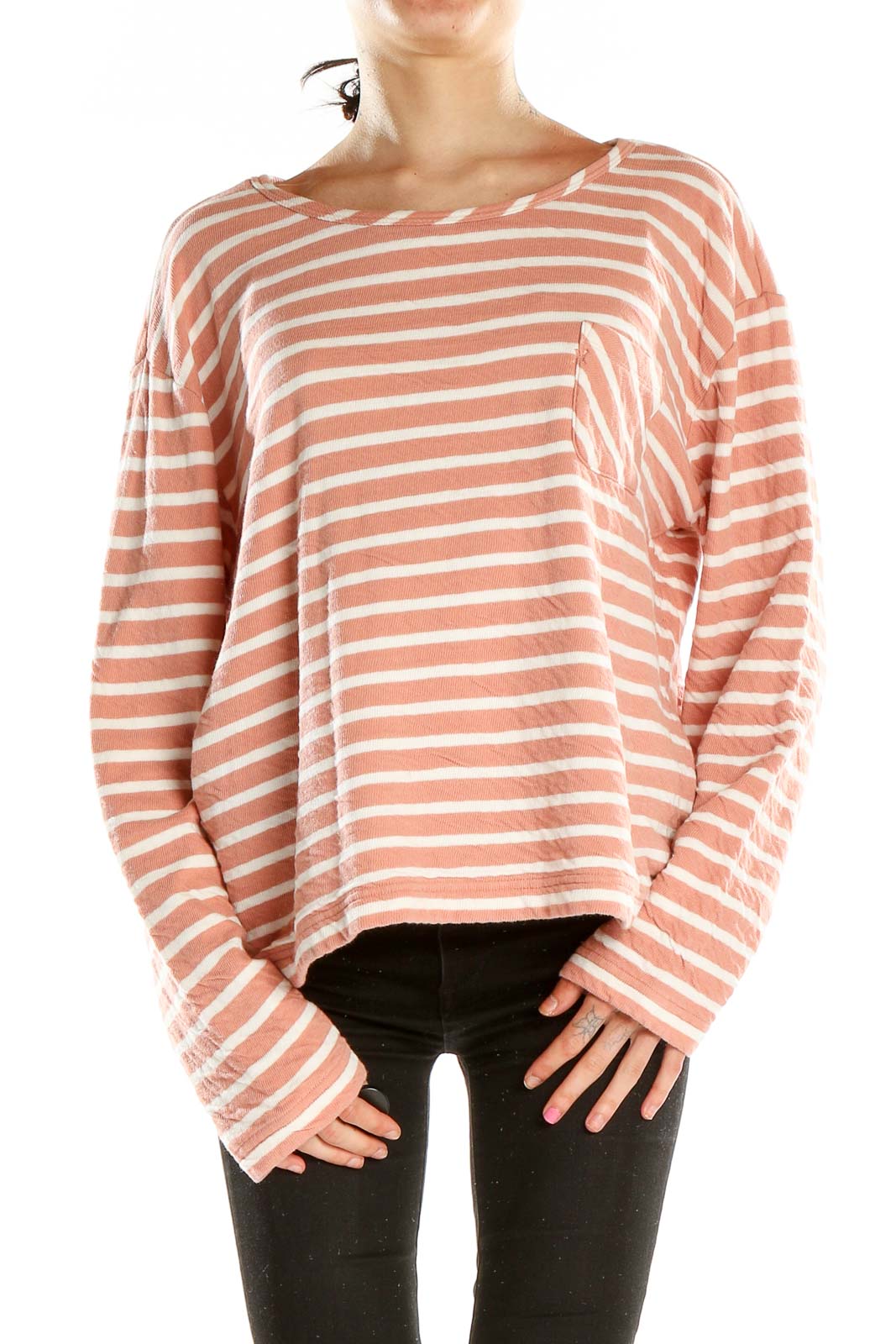 Pink Striped Casual Top Front