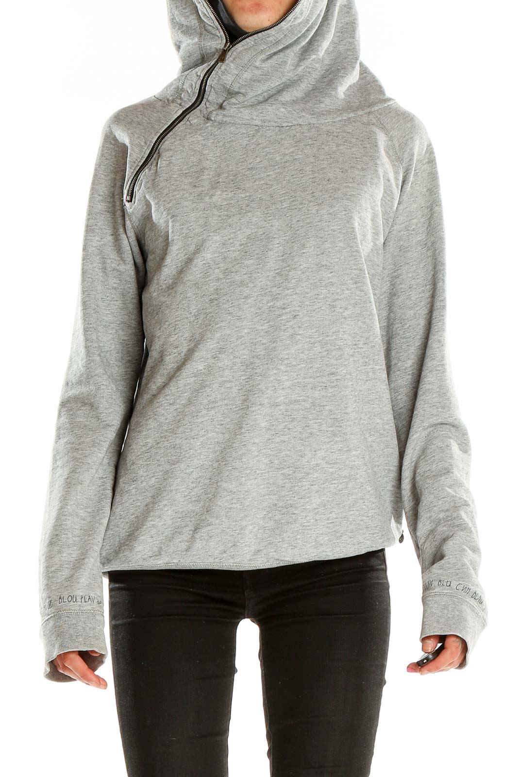 Gray All Day Wear Zip Up  Sweater Front