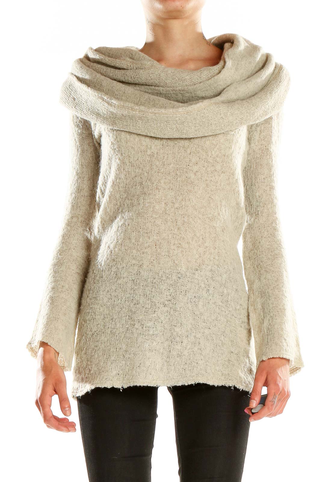 Beige Woven Top With Matching Scarf Front
