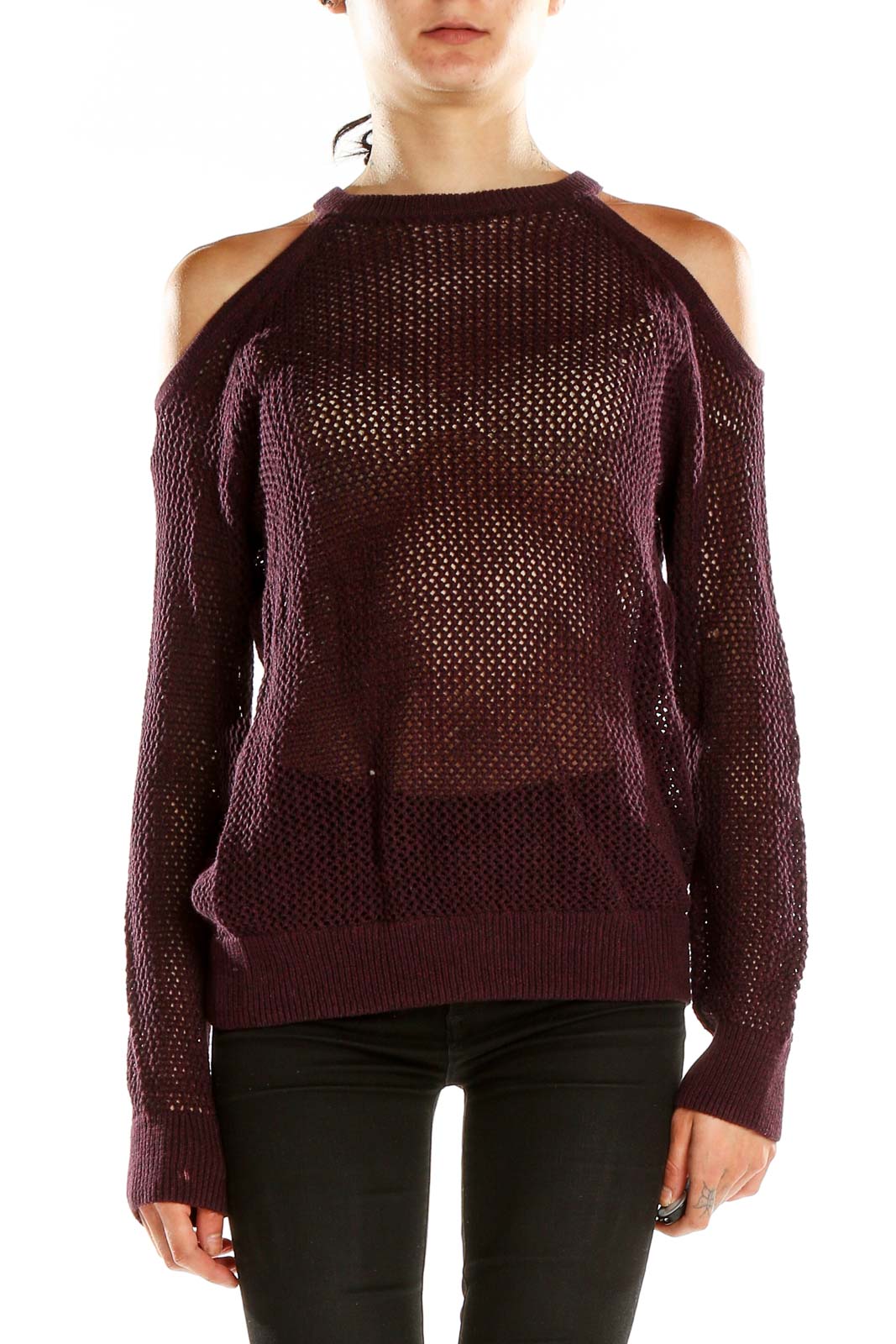 Purple Cold Shoulder Light Sweater Front