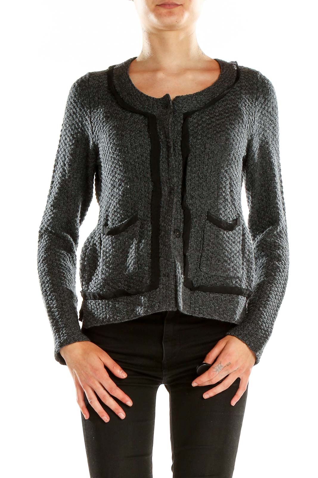 Gray Textured Merino Wool Sweater Front