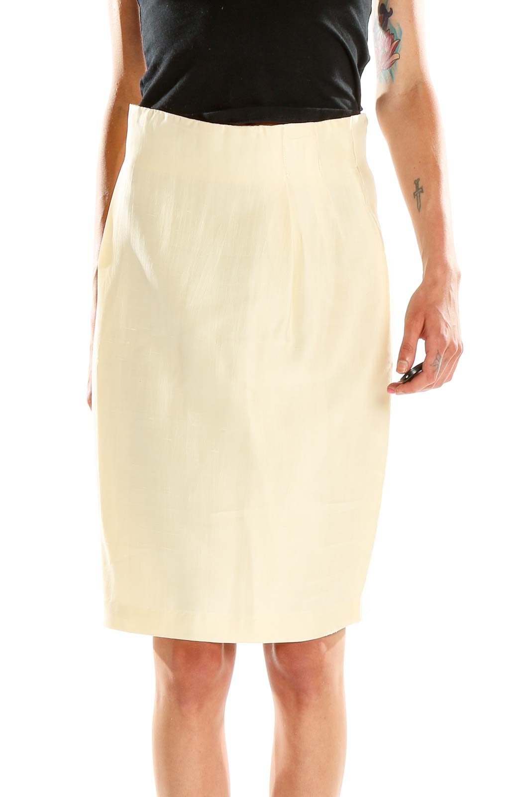 Beige Silk Vintage Pencil Skirt Front