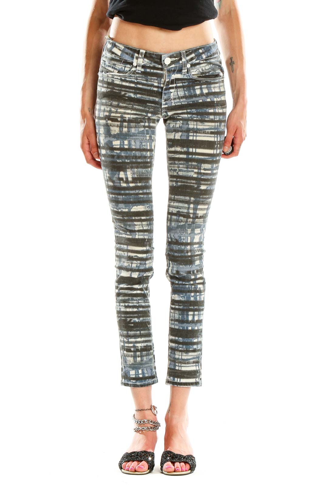 Gray Printed Skinny Jeans Front