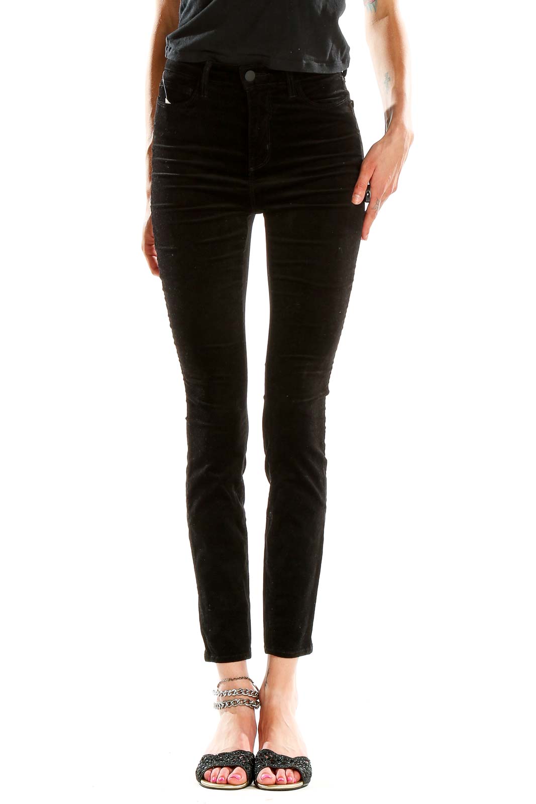 Black Velour Skinny Jeans Front
